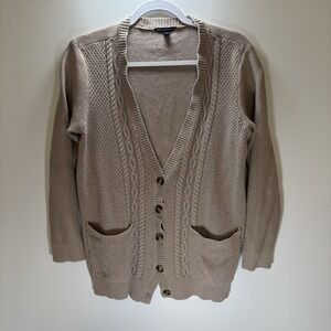 American Eagle Outfitters Womens Tan Cardigan Size Large 90s Old Money Cozy Chic
